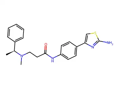 (S)-N-(4-(2-aminothiazol-4-yl)phenyl)-3-(methyl(1-phenylethyl)amino)propanamide structure