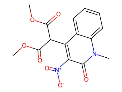 Dimethyl 2-(1-methyl-3-nitro-2-oxoquinolin-4-yl)propanedioate structure