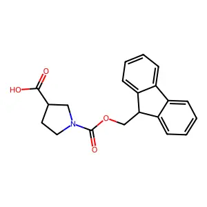 (R)-1-(((9H-Fluoren-9-yl)methoxy) carbonyl)pyrrolidine-3-carboxylic acid structure