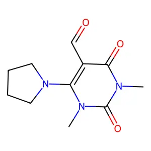 1,3-dimethyl-2,4-dioxo-6-(pyrrolidin-1-yl)-1,2,3,4-tetrahydropyrimidine-5-carbaldehyde structure