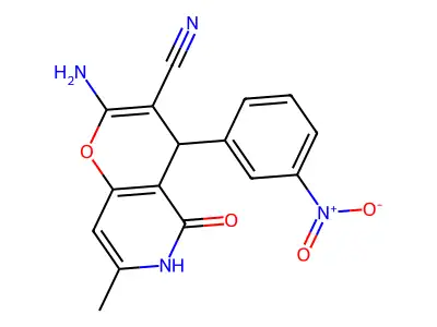 2-amino-7-methyl-4-(3-nitrophenyl)-5-oxo-5,6-dihydro-4H-pyrano[3,2-c]pyridine-3-carbonitrile structure