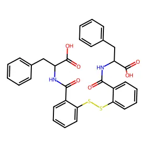 (2S)-2-[[2-[[2-[[(1S)-1-benzyl-2-hydroxy-2-oxo-ethyl]carbamoyl]phenyl]disulfanyl]benzoyl]amino]-3-phenyl-propanoic acid structure