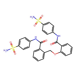 N-(4-sulfamoylphenyl)-2-[[2-[(4-sulfamoylphenyl)carbamoyl]phenoxy]methyl]benzamide structure