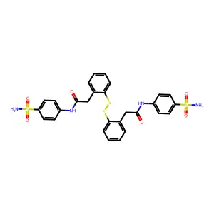 2-[2-[[2-[2-oxo-2-(4-sulfamoylanilino)ethyl]phenyl]disulfanyl]phenyl]-N-(4-sulfamoylphenyl)acetamide structure