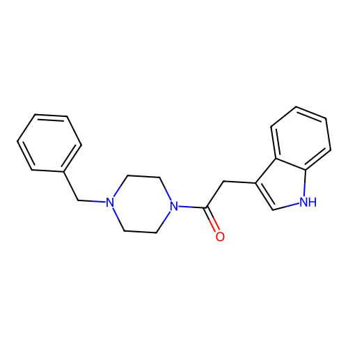 1-(4-benzylpiperazin-1-yl)-2-(1H-indol-3-yl)ethanone structure