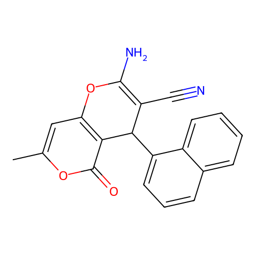 2-amino-7-methyl-4-(1-naphthyl)-5-oxo-4H,5H-pyrano[4,3-b]pyran-3-carbonitrile structure