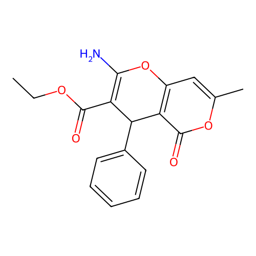 ethyl 2-amino-7-methyl-5-oxo-4-phenyl-4H,5H-pyrano[3,2-c]pyran-3-carboxylate structure