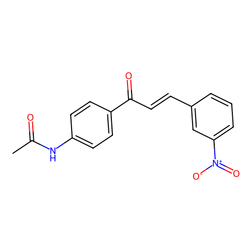 N-[4-(3-{3-nitrophenyl}acryloyl)phenyl]acetamide structure