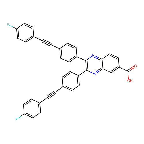 2,3-Bis{4-[(4-fluorophenyl)ethynyl]phenyl}-6-quinoxalinecarboxylic acid structure