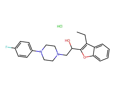 alpha-(3-Ethyl-2-benzofuranyl)-4-(4-fluorophenyl)-1-piperazineethanol monohydrochloride structure