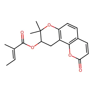 (8,8-Dimethyl-2-oxo-9,10-dihydropyrano[2,3-h]chromen-9-yl) 2-methylbut-2-enoate structure