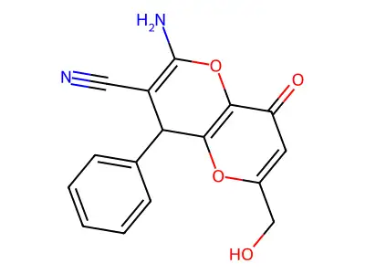 2-amino-6-(hydroxymethyl)-8-oxo-4-phenyl-4,8-dihydropyrano[3,2-b]pyran-3-carbonitrile structure
