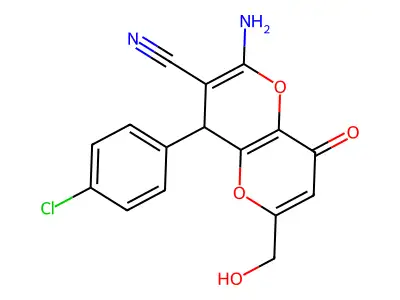 2-amino-4-(4-chlorophenyl)-6-(hydroxymethyl)-8-oxo-4,8-dihydropyrano[3,2-b]pyran-3-carbonitrile structure