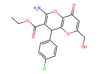 ethyl 2-amino-4-(4-chlorophenyl)-6-(hydroxymethyl)-8-oxo-4,8-dihydropyrano[3,2-b]pyran-3-carboxylate structure