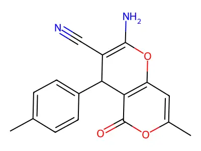4H,5H-Pyrano[4,3-b]pyran-3-carbonitrile, 2-amino-7-methyl-4-(4-methylphenyl)-5-oxo- structure