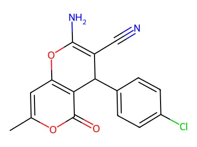 2-amino-4-(4-chlorophenyl)-7-methyl-5-oxo-4H,5H-pyrano[4,3-b]pyran-3-carbonitrile structure