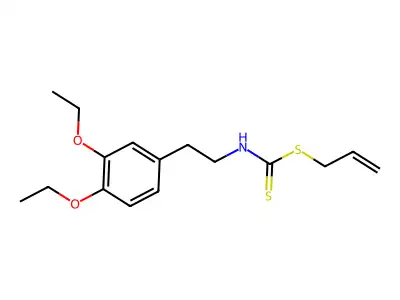 Carbamic acid, (3,4-diethoxyphenethyl)dithio-, allyl ester structure