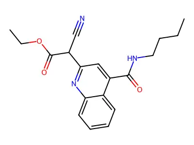 2-Quinolineacetic acid, 4-((butylamino)carbonyl)-alpha-cyano-, ethyl ester structure