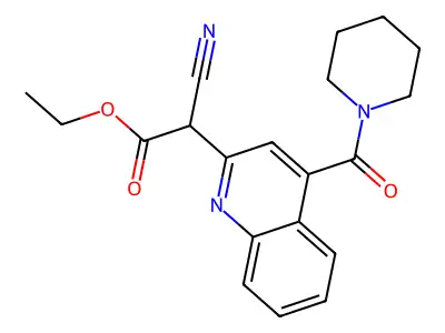 2-Quinolineacetic acid, alpha-cyano-4-(1-piperidinylcarbonyl)-, ethyl ester structure