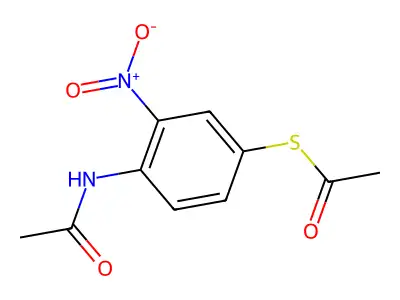 S-[4-(acetylamino)-3-nitrophenyl] ethanethioate structure