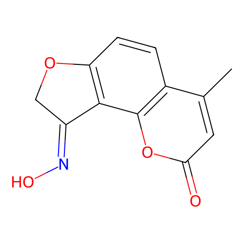 (Z)-9-(hydroxyimino)-4-methyl-8,9-dihydro-2H-furo[2,3-h]chromen-2-one structure