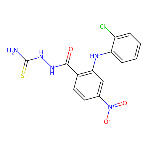Benzoic acid, 2-((2-chlorophenyl)amino)-4-nitro-, 2-(aminothioxomethyl)hydrazide structure
