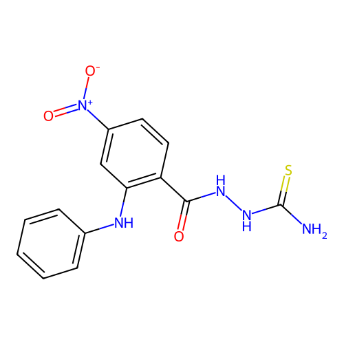 Benzoic acid, 4-nitro-2-(phenylamino)-, 2-(aminothioxomethyl)hydrazide structure