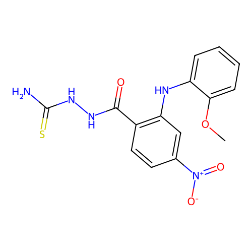 Benzoic acid, 2-((2-methoxyphenyl)amino)-4-nitro-, 2-(aminothioxomethyl)hydrazide structure