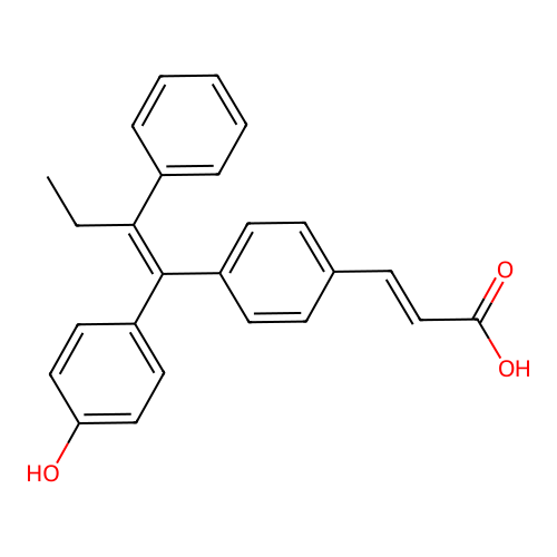 (E)-3-[4-[(E)-1-(4-hydroxyphenyl)-2-phenylbut-1-enyl]phenyl]prop-2-enoic acid structure