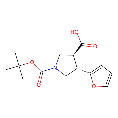 (3S,4S)-1-(Tert-butoxycarbonyl)-4-(furan-2-YL)pyrrolidine-3-carboxylic acid structure