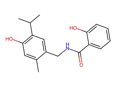 2-hydroxy-N-[(4-hydroxy-2-methyl-5-propan-2-ylphenyl)methyl]benzamide structure