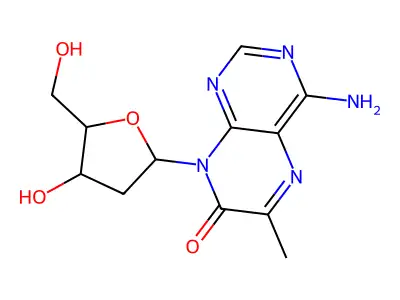 4-Amino-6-methyl-8-(2-deoxy-B-D-ribofuranosyl)-7(8H)-pteridone structure