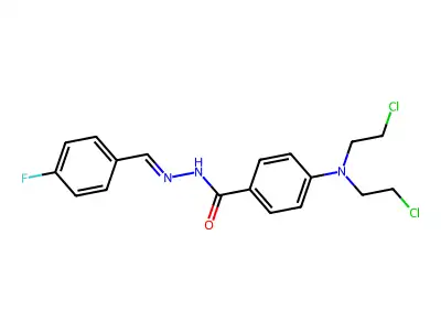 4-[bis(2-chloroethyl)amino]-N-[(4-fluorophenyl)methylideneamino]benzamide structure