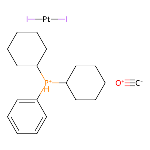 Carbon monoxide;dicyclohexyl(phenyl)phosphanium;diiodoplatinum structure