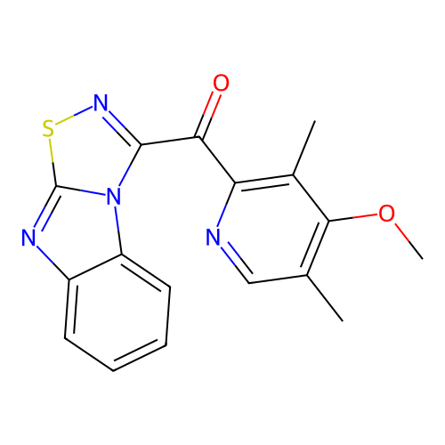 3-[(4-methoxy-3,5-dimethyl-pyridin-2-yl)oxomethyl]-1,2,4-thiadiazolo[4,5-a]benzimidazole structure