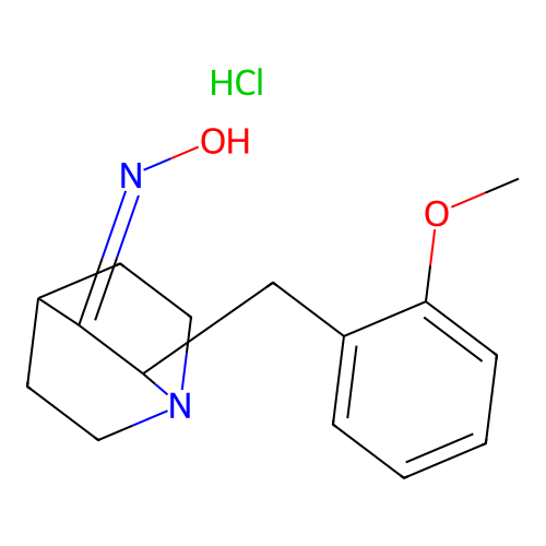 (NZ)-N-[2-[(2-methoxyphenyl)methyl]-1-azabicyclo[2.2.2]octan-3-ylidene]hydroxylamine hydrochloride structure