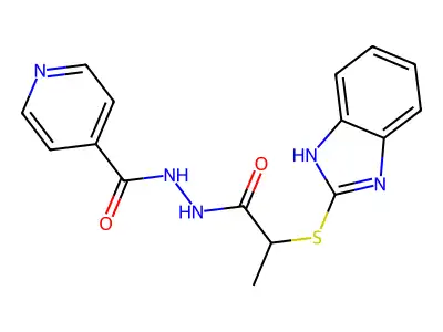 N'-[2-(1H-benzimidazol-2-ylsulfanyl)propanoyl]pyridine-4-carbohydrazide structure
