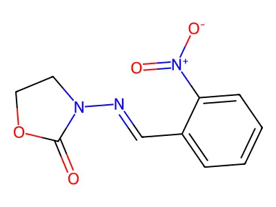 3-[(E)-[(2-nitrophenyl)methylidene]amino]-1,3-oxazolidin-2-one structure