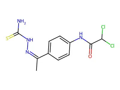 N-[4-[N-(carbamothioylamino)-C-methylcarbonimidoyl]phenyl]-2,2-dichloroacetamide structure