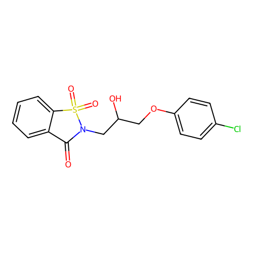 2-[3-(4-chlorophenoxy)-2-hydroxypropyl]-1,2-benzisothiazol-3(2H)-one 1,1-dioxide structure