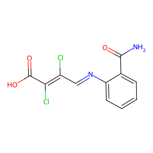 4-(2-Carbamoylphenyl)imino-2,3-dichlorobut-2-enoic acid structure