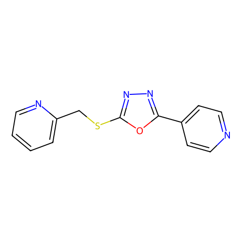 2-((Pyridin-2-ylmethyl)thio)-5-(pyridin-4-yl)-1,3,4-oxadiazole structure