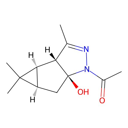 1-((3aR,3bR,4aR,5aS)-5a-hydroxy-3,4,4-trimethyl-3a,3b,4,4a,5,5a-hexahydro-1H-cyclopropa[3,4]cyclopenta[1,2-c]pyrazol-1-yl)ethanone structure