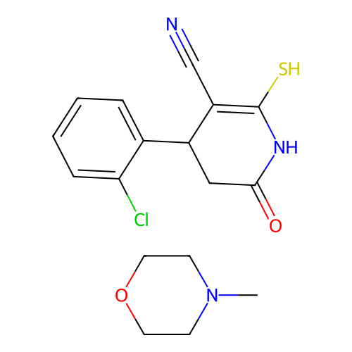 4-(2-chlorophenyl)-2-oxo-6-sulfanyl-3,4-dihydro-1H-pyridine-5-carbonitrile; 4-methylmorpholine structure