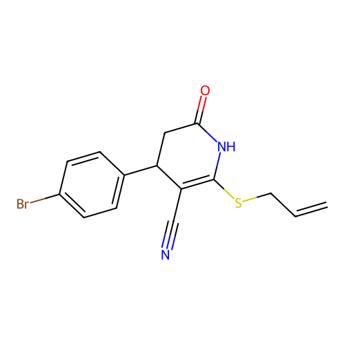 4-(4-bromophenyl)-6-oxo-2-(prop-2-en-1-ylsulfanyl)-1,4,5,6-tetrahydropyridine-3-carbonitrile structure