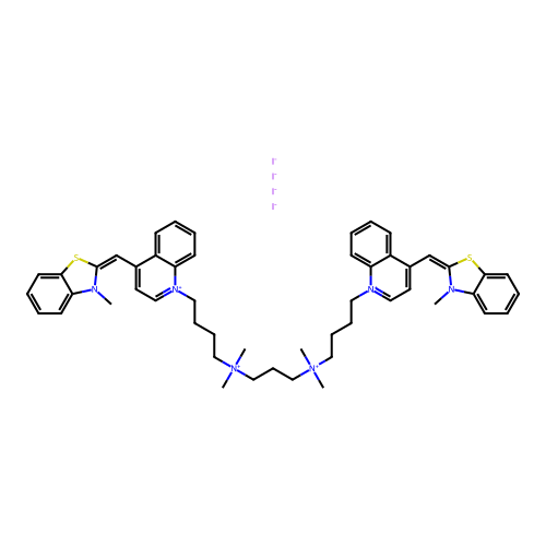 3-[dimethyl-[4-[4-[(E)-(3-methyl-1,3-benzothiazol-2-ylidene)methyl]quinolin-1-ium-1-yl]butyl]azaniumyl]propyl-dimethyl-[4-[4-[(E)-(3-methyl-1,3-benzothiazol-2-ylidene)methyl]quinolin-1-ium-1-yl]butyl]azanium;tetraiodide structure