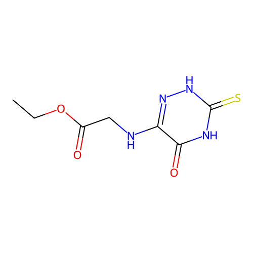 ethyl 2-[(5-oxo-3-sulfanylidene-2H-1,2,4-triazin-6-yl)amino]acetate structure