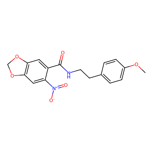 n-[2-(4-Methoxyphenyl)ethyl]-6-nitro-1,3-benzodioxole-5-carboxamide structure