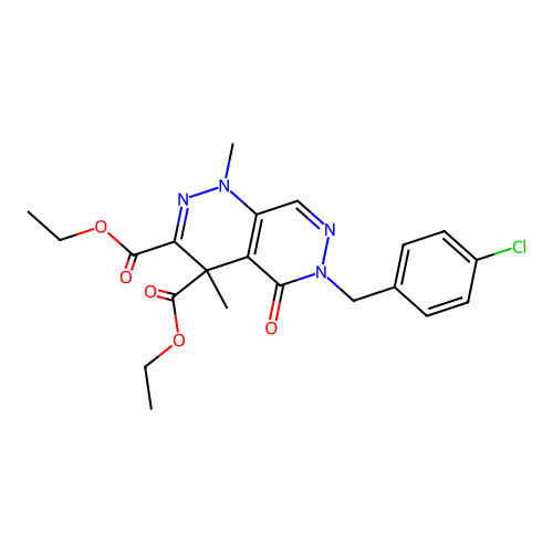 Pyridazino(4,5-C)pyridazine-3,4-dicarboxylic acid, 6-((4-chlorophenyl)methyl)-1,4,5,6-tetrahydro-1,4-dimethyl-5-oxo-, 3,4-diethyl ester structure