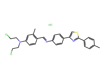 N,N-bis(2-chloroethyl)-3-methyl-4-[[4-[2-(4-methylphenyl)-1,3-thiazol-4-yl]phenyl]iminomethyl]aniline structure